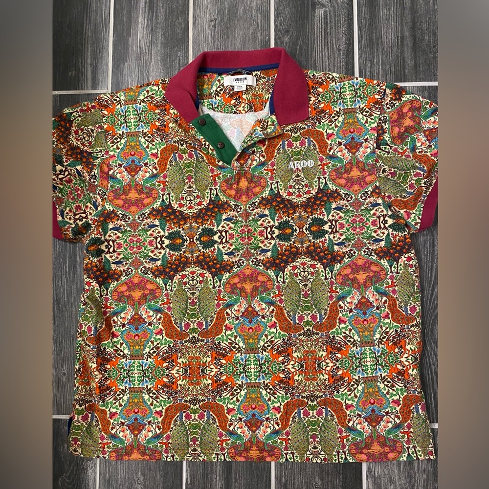 AKOO Street Wear Men's 3XL Animals Paisley Rare Print Polo Shirt Bin PM